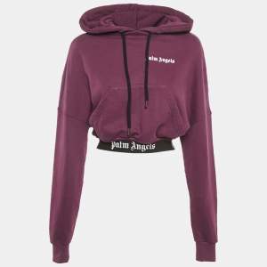 Pre Owned Palm Angels Purple Logo Printed Cotton Knit Hooded Sweatshirt S