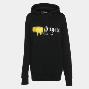 Palm Angels Black Cotton Knit Sprayed Logo Hoodie XXS