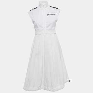 Palm Angels White Logo Print Jersey and Nylon Midi Dress S