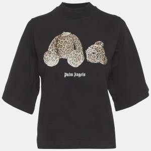 مملوكة مسبقًا Palm Angels Black Teddy Print Jersey Crop T-Shirt XS