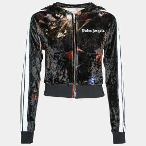 Palm Angels Multicolor Printed Velvet Cropped Front Zipped Jacket S