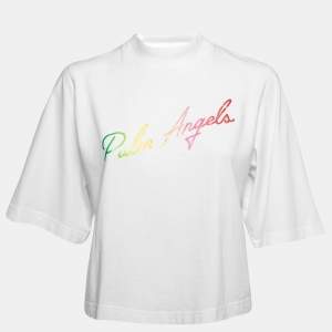 Palm Angels White Logo Printed Cotton Crewneck T-Shirt S