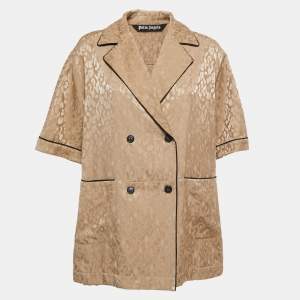 Palm Angels Brown Animal Textured  Jacquard Double-Breasted Top M