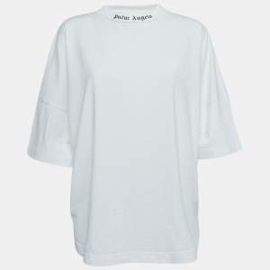 Palm Angels White Logo Print Cotton Crew Neck  Oversized T-Shirt S