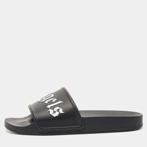 Palm Angels Black Leather Flat Slides Size 41
