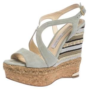 Paloma Barceló Light Grey Suede Mafafa Wedge Platform Sandals Size 36.5