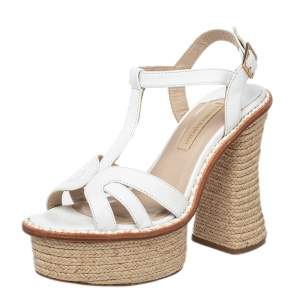 Paloma Barcelo White Leather Platform Ankle Strap Espadrille Sandals Size 38