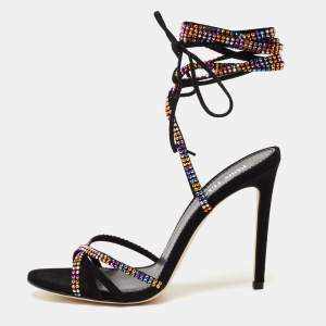 مملوكة مسبقًا Paris Texas Black Suede Crystal Embellished Holy Nicole Sandals Size 38
