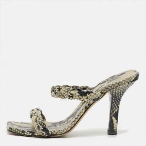 Pre Owned Paris Texas Size 36 Grey/Black Python Embossed Leather Slide Sandals