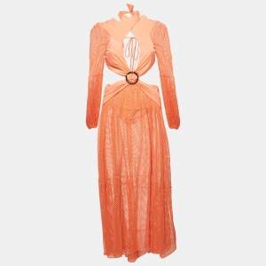 Patbo Coral Pink Mesh and Jersey Cut-Out Sheer Beach Dress L