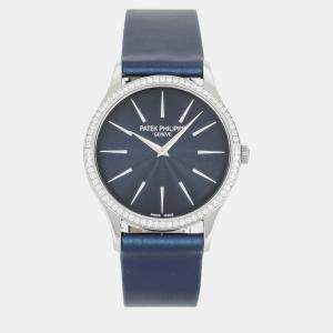 Patek Philippe Blue 18k White Gold Calatrava 4897G-001 Manual Winding Women's Wristwatch 33 mm