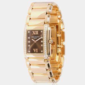 Patek Philippe Brown Diamond 18k Rose Gold Twenty-4 4910/11R-010 Quartz Women's Wristwatch 25 mm