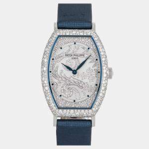 مملوكة مسبقًا Pre-Owned Patek Philippe Gondolo 7099G-001 Silver Manual Winding Diamond 18k White Gold Women's Wristwatch 29 MM