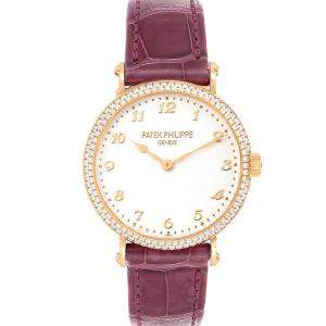 Patek Philippe Silver Diamonds 18K Rose Gold Calatrava 7200 Women's Wristwatch 33 MM