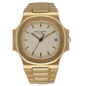 Patek Philippe Silver 18K Yellow Gold Nautilus 3800J Women's Wristwatch 37 MM