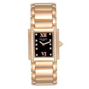 Patek Philippe Black Diamonds 18K Rose Gold Twenty-4 4910 Women's Wristwatch 25 x 30 MM 