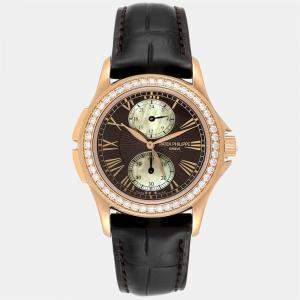 Patek Philippe Brown Diamonds 18K Rose Gold Calatrava Travel Time  4934 Women's Wristwatch 35 mm
