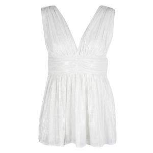 Paul and Joe White Sequin Embellished Ruched Sleeveless Top S