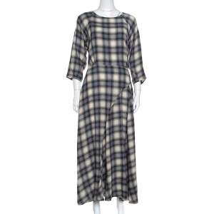 Paul and Joe Grey and Off White Tartan Plaid Long Sleeve Dress M