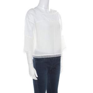 Paul and Joe White Cotton Mesh Panel Detail Cropped Top S