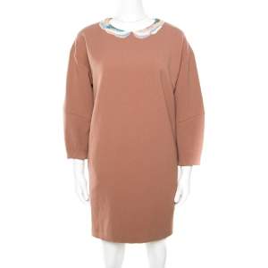Paul and Joe Brown Embellished Neck Detail Short Sleeve Toutbon Dress S