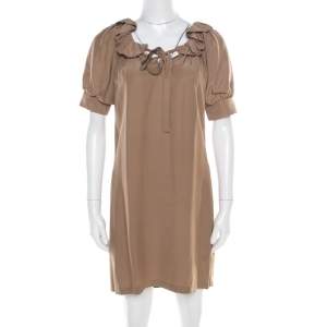 Paul & Joe Brown Silk Neck Tie Ruffled Neck Cerlina Dress S