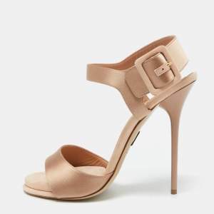 Paul Andrew Beige Satin Kalida Ankle Strap Sandals Size 41