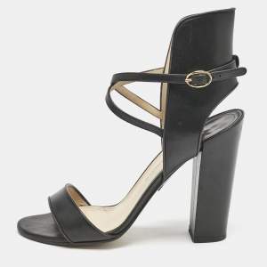 Paul Andrew Black Leather Lexington 105 Ankle Strap Sandals Size 39.5