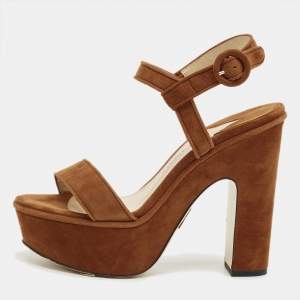 Pre Owned Paul Andrew Brown Suede Stanton Ankle Strap Sandals Size 36.5