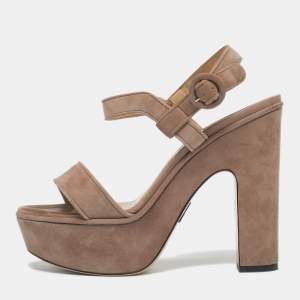Pre Owned Paul Andrew Beige Suede Stanton Ankle Strap Sandals Size 37