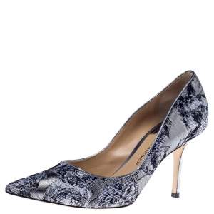 Paul Andrew Metallic Two Tone Brocade Fabric Pointed Toe Pumps Size 37
