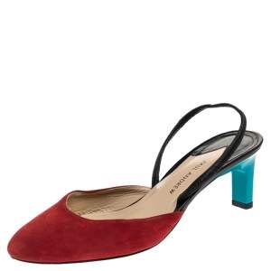 Paul Andrew Multicolor Suede and Leather Celestine Slingback Sandals Size 37