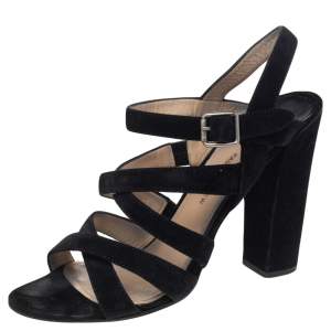 Paul Andrew Black Suede Ankle Strap Block Heel Sandals Size 41