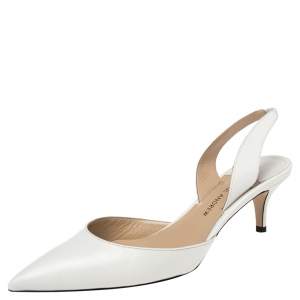 Paul Andrew White Leather Rhea Slingback Pumps Size 39
