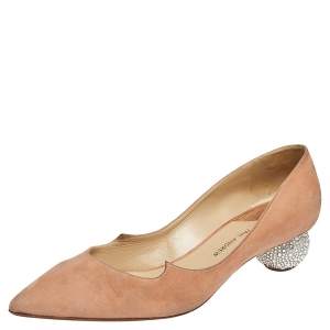 Paul Andrew Beige Suede  Ankara Crystal Embellished Block Heel Pumps Size 41.5