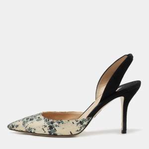 Paul Andrew Tricolor Woven Fabric and Suede Slingback Pumps Size 37