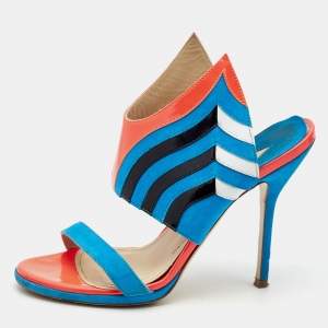 Paul Andrew Multicolor Suede And Patent Leather Wing Vamp Slides Size 37 
