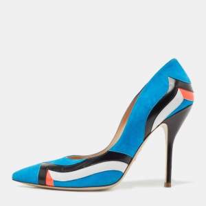 مملوكة مسبقًا Paul Andrew Multicolor Suede and Leather Striped Pointed Toe Pumps Size 40