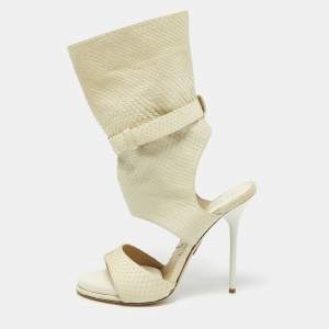 Paul Andrew Cream Snakeskin Cut Out Sandals Size 37.5