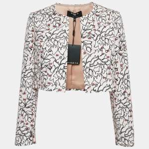 Paule Ka Pink Printed Cotton Blend Open Front Cropped Jacket L