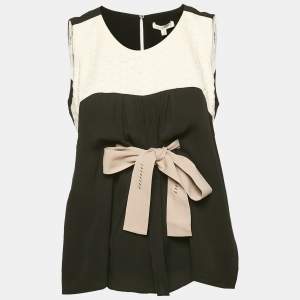 Paule Ka Black Lace Trim Silk Sleeveless Top L