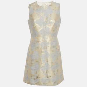 Pre Owned Paule Ka Grey/Cream Lurex Jacquard Mini Dress M
