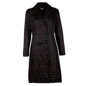 Paule Ka Black and Brown Jacquard Logo Detail Double Breasted Coat L