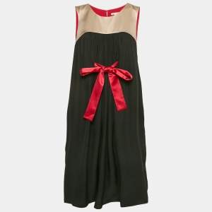 Paule Ka Black Gathered Silk Mini Sleeveless Shift Dress S