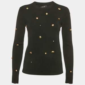 Paule Ka Black Wool Knit Embellished Sweater M