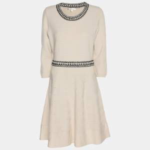 Pre Owned Paule Ka Off White/Black Knit Midi Dress M