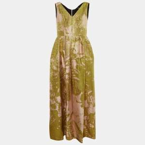 Pre Owned Paule Ka Pink / Yellow Brocade Sleeveless Gown XL 