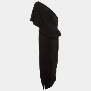 Pre Owned Paule Ka Black Crepe One Shoulder Maxi Dress XL