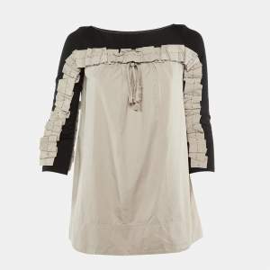 Pre Owned Paule Ka Black /Beige Cotton Ruched Detail Top S