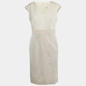 Pre Owned Paule Ka White /Pink Crepe Sleeveless Short Dress M